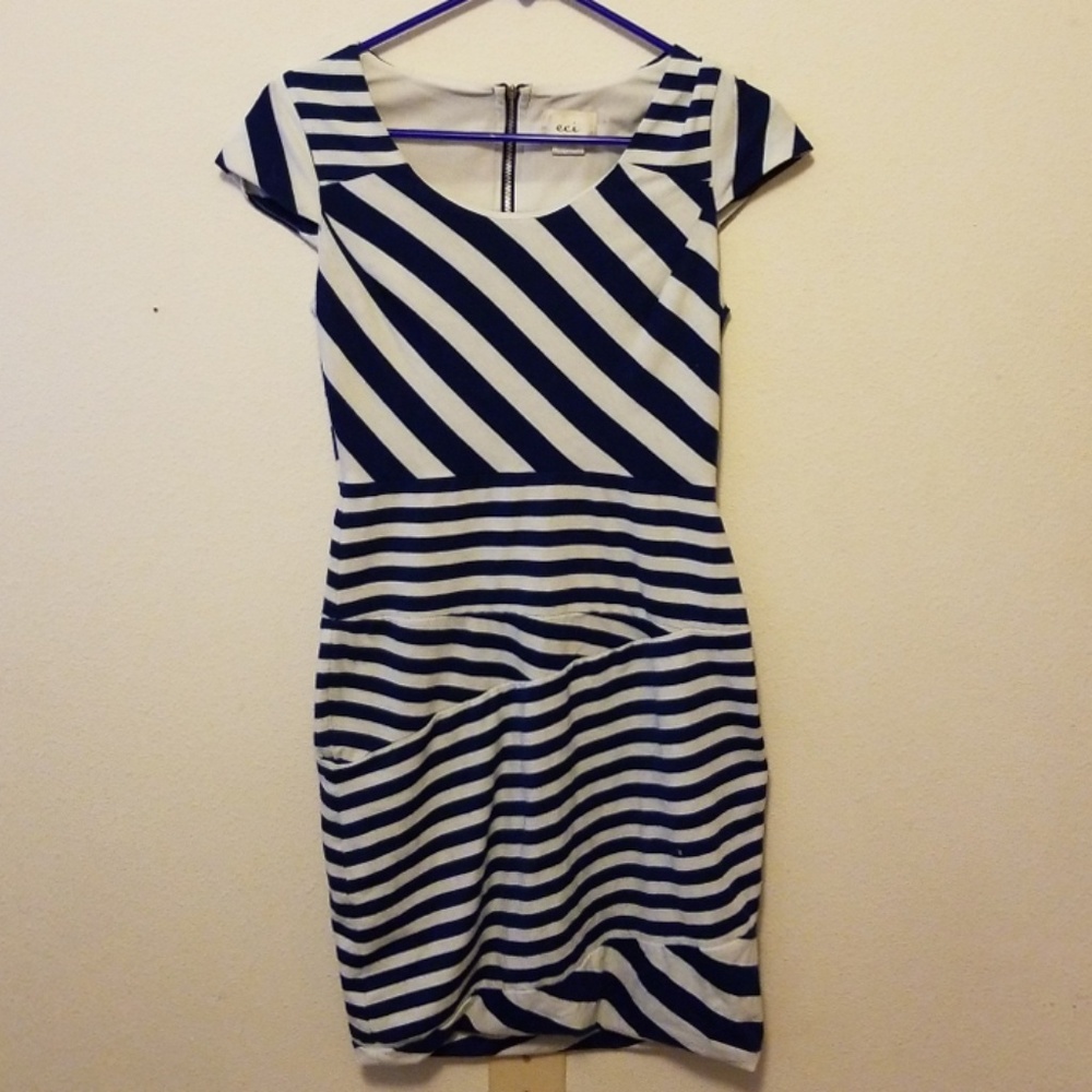 Blue and white striped dress